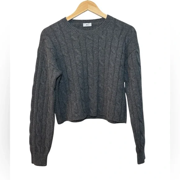 AG 100% Cashmere Cropped Cable Knit Sweater - Dark Gray (Size XS) - Picture 5 of 11